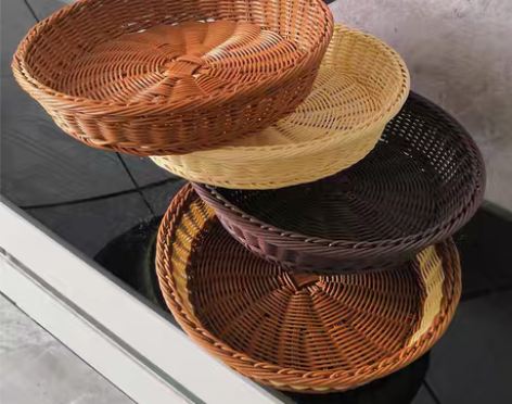 转卖仿藤水果篮子藤编收纳篮圆形编织筐面包篮...