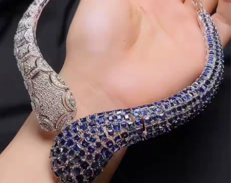 包邮然蓝宝石不对称18K钻石项链18K镶嵌...