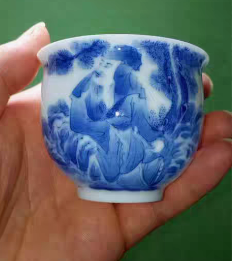 包邮青花人物精品小杯 口径6.8高5.4，...
