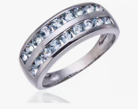 转卖双排轨道镶海蓝宝925银戒指 镶嵌天然...