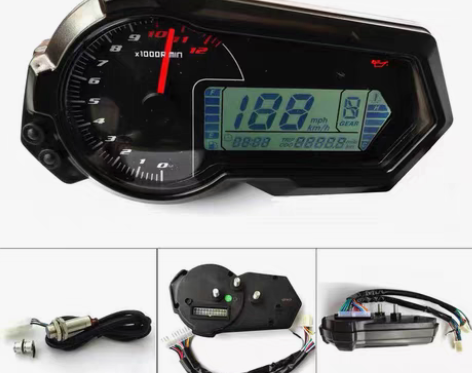 摩托裸把车改装大暴龙宝雕350液晶仪表时速...