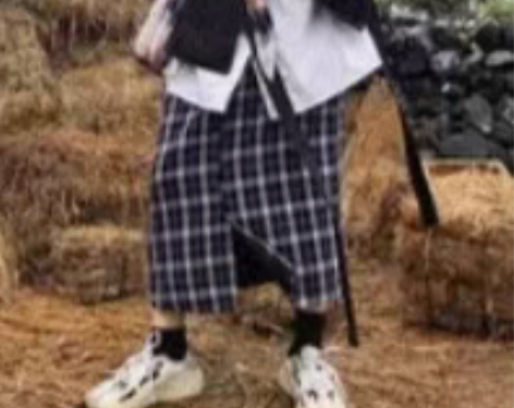 格子后开叉长裙半身裙松紧高腰大码胖mm包臀...