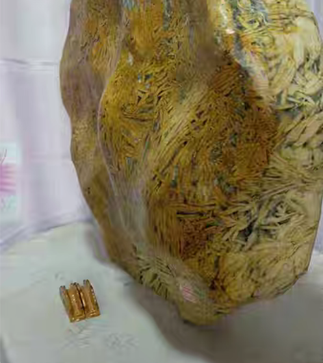 这是一块黄金菊花竹叶石叫《风华正茂》，纹理...