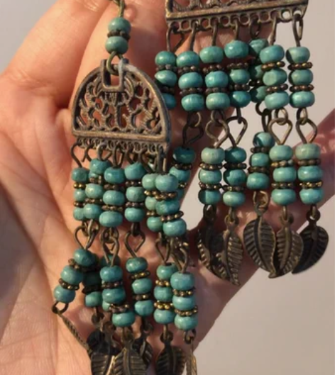 暗黑系耳环 民族风 孤品 中古二手 木质珠...