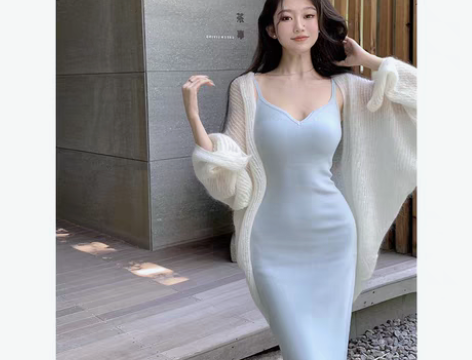 转卖秋冬名媛小香风连衣裙针织开衫套装纯欲风...