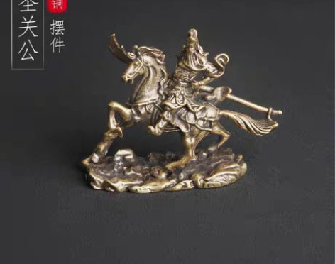 包邮复古纯黄铜武圣关公铜像关公神像骑马关羽...