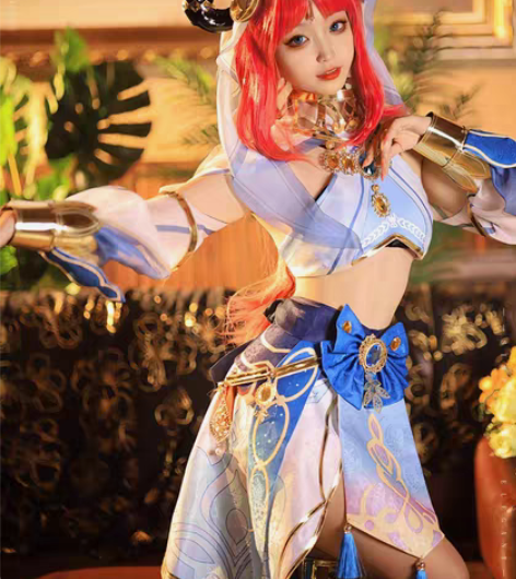 包邮原神妮露cos服蓝色服装女西域舞娘套装...