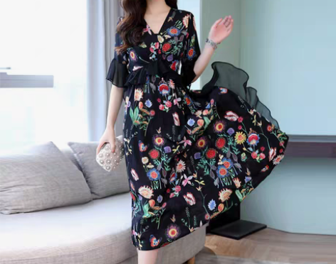 转卖雪纺连衣裙夏装2018新款女时尚复古碎...