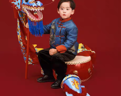 转卖汉服男童唐装男童过年服周岁男宝拜年服男...