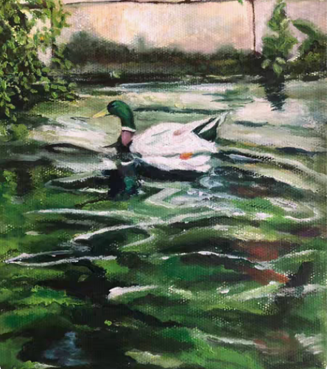 春水图、帆船、划船的男人和狗,原创水彩手绘...