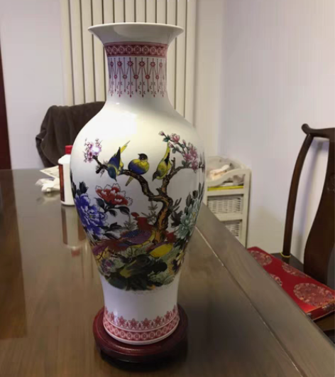包邮转让朋友送的全新大号粉彩瓷器花瓶牡丹双...