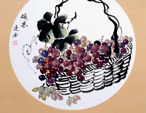 包邮硕果国画写意葡萄50×50手绘写意花鸟...