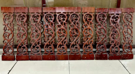 泰国百年柚木镂空雕花楼梯护板 尺寸62x1...