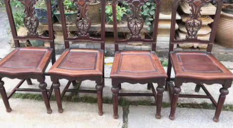 清晚民国苏作紫花梨灯笼脚背靠椅一套四件 品...