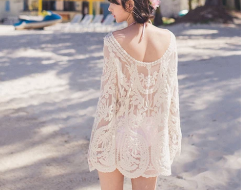 转卖海边韩版波西米亚长袖钩花休闲比基尼外罩...