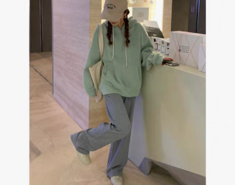 转卖米花家灰色抽绳拖地运动裤女卫裤美式早秋...