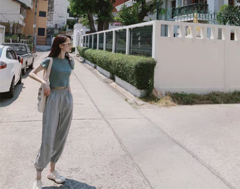 转卖四喜白灰色运动裤女夏休闲束脚萝卜裤韩版...