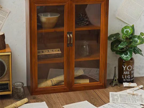 包邮【低价清仓】复古风桌面木质杂物储物柜收...