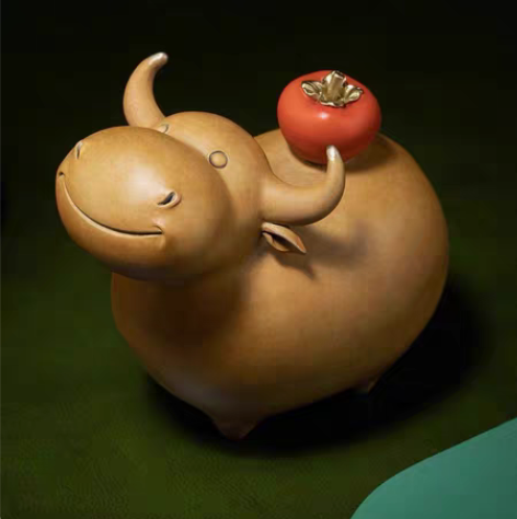 包邮铜师傅全铜摆件《牛柿》家居饰品可爱卡通...