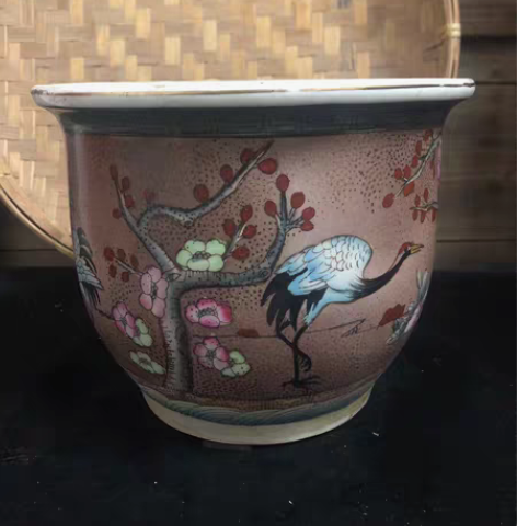 包邮（精品）手绘鹤盆 七十年代老手绘老釉色...