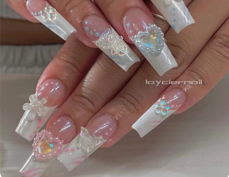 包邮粉白撞色偏光 甜辣风辣妹穿戴甲欧美美甲...