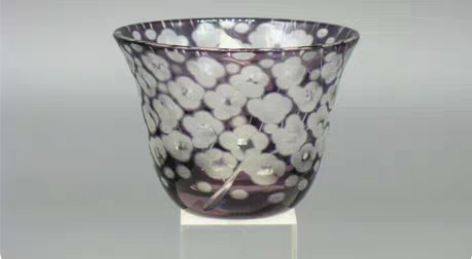 江户切子 百花杯  主人杯 日本原产，紫色...