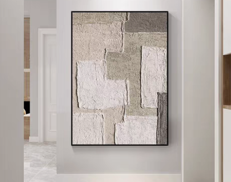 包邮手绘油画侘寂风立体抽象装饰画玄关挂画客...