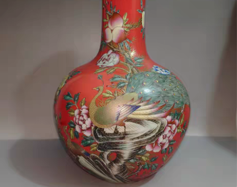 包邮古玩精品 清乾隆宝石红彩绘手绘珐琅彩鎏...