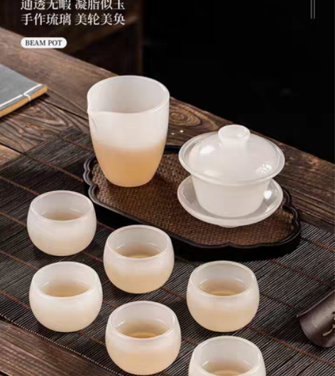 包邮功夫茶具套装高档白玉瓷盖碗琉璃公道杯日...