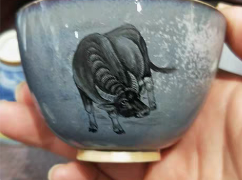 等于堂柴烧杯——不二禾老师手绘杯 蓝色水牛...