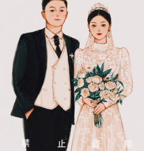 包邮手绘婚纱照|婚礼请柬定制设计|复古水彩...