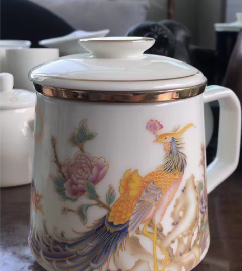 包邮德化白瓷羊脂玉马克杯茶水分离泡茶杯办公...