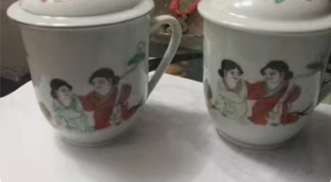 包邮80年代景德镇手绘合和二仙茶杯二只全品...