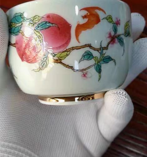 包邮九桃杯(长长久久 万寿无疆)彩浓釉厚...