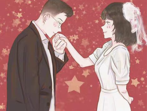 手绘头像婚礼Q版真人ins风定制漫画结婚照...