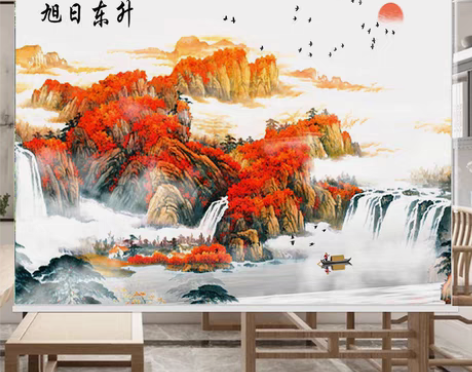 包邮清仓遮阳光防晒卷拉式风景山水画客厅书房...