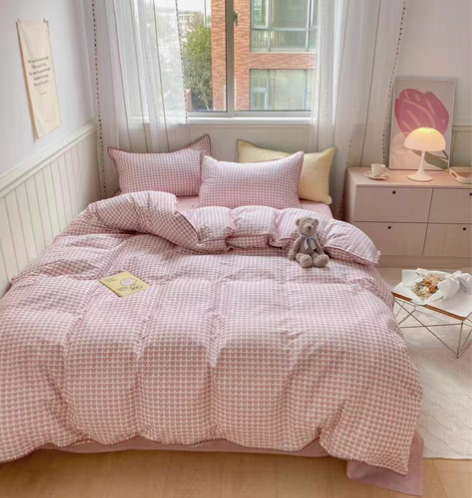 包邮北欧ins风纯棉床上四件套全棉100格...