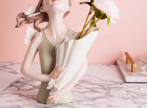 包邮泡泡女孩北欧轻奢蝴蝶女孩抱花插花花瓶生...
