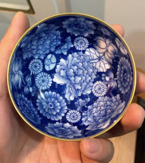 顶级反青花描金 主人杯 手绘柴烧 描金￥1...