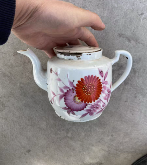包邮建国初期手绘一枝花茶壶肚完整带底款包老...