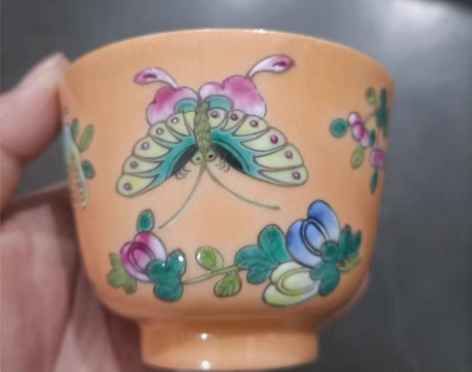 包邮矾红 清晚期光绪款手绘粉彩民国浅绛彩茶...