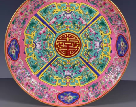 包邮古董瓷器 清雍正年制珐琅彩桃花釉缠枝花...