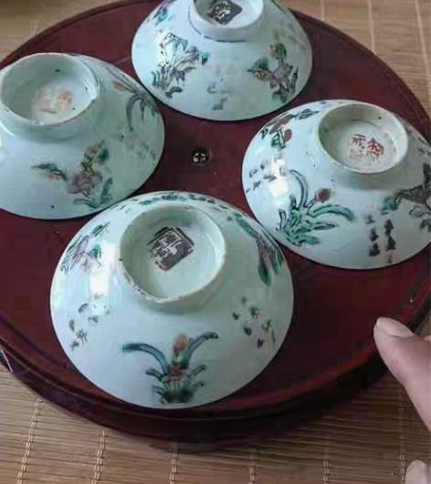 包邮清代民国粉彩盖碗盖子，两个全品，一个有...