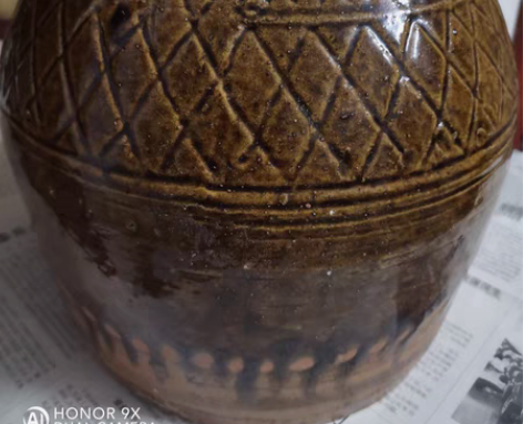 民国黄釉菱纹老陶罐。全品无损。不包邮 感兴...