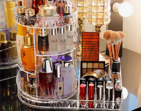 转卖魅时尚化妆品收纳盒透明旋转桌面非亚克力...