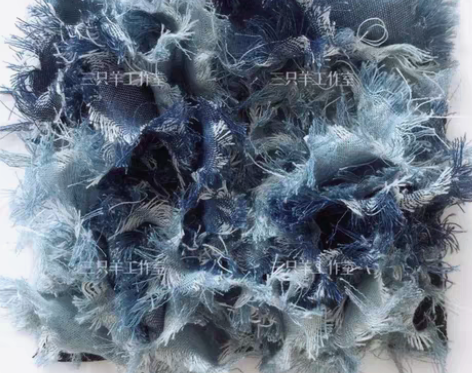 转卖手工抽纱牛仔面料改造原创面料再造服装毕...