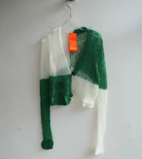 包邮angus chiang撞色拼接镂空针...