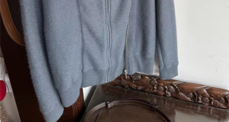 【断舍离】蓝灰色100%顶级山羊绒休闲双拉...