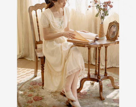 包邮苏以原创 铃兰颂短袖连衣裙 复古提花刺...