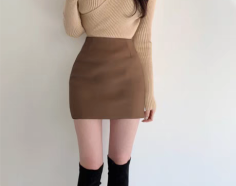 转卖毛呢包臀裙短款女秋冬棕色高腰显瘦一步裙...